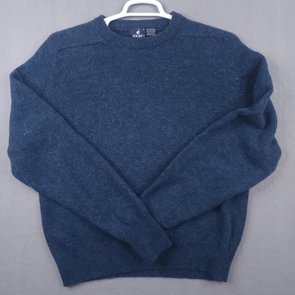 Jockey‎ Mens Large Blue 100% Pure New Wool Crewneck Long Sleeve Knit Sweater